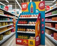 Publicité sur le lieu de vente en rayon pour mettre en avant un produit promotionnel