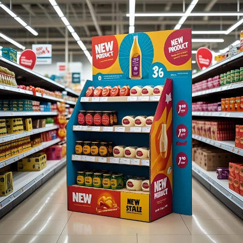 Publicité sur le lieu de vente en rayon pour mettre en avant un produit promotionnel